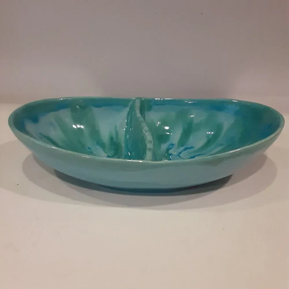 Vintage Dryden Hot Springs Ovenware Divided Dish Sea Blues
